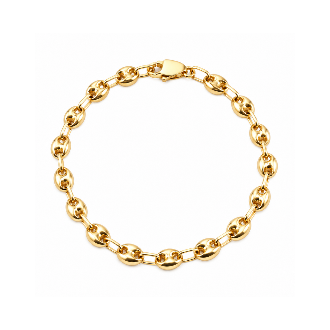 Pulsera Oro Amarillo Eslabón Marinero Puffed.