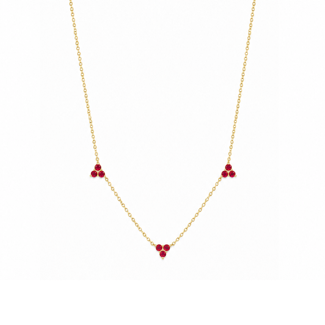 Collar Trío de rubíes Colgantes en Oro Amarillo 14Kt.