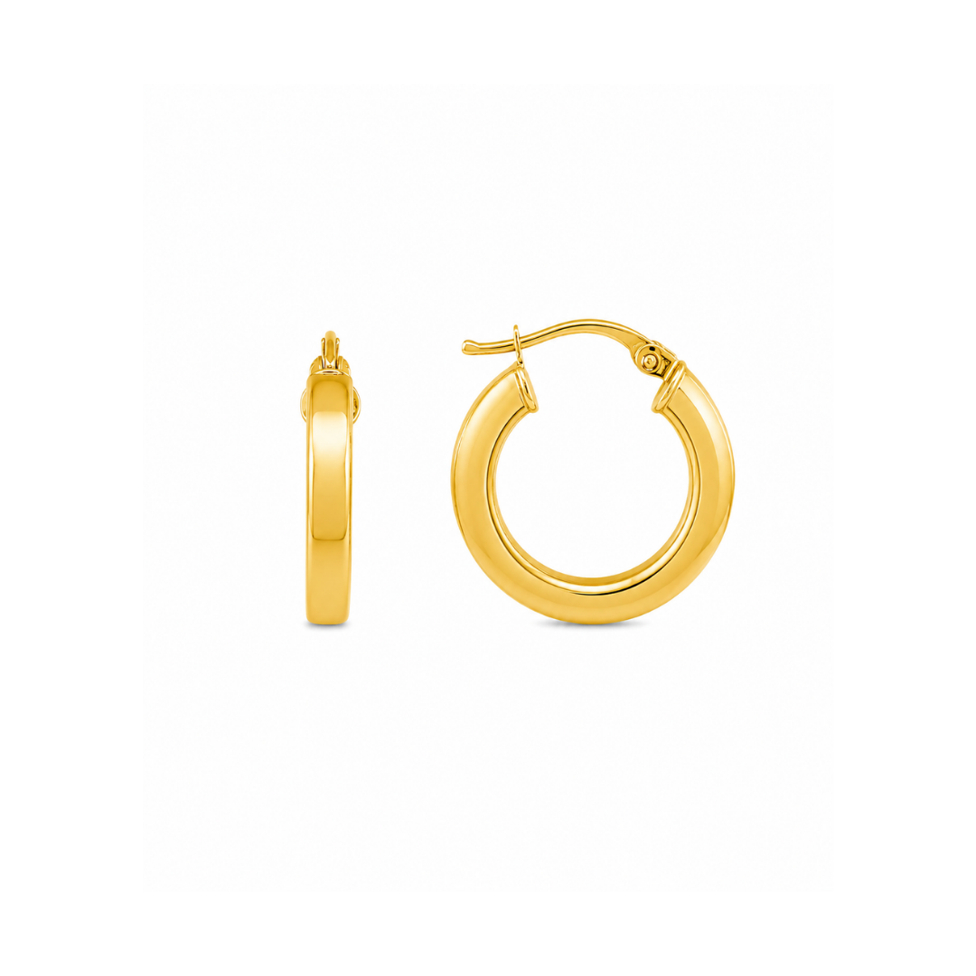 Aros Argollas de Oro Amarillo 18KT Tubo Cuadrado 2 MM.