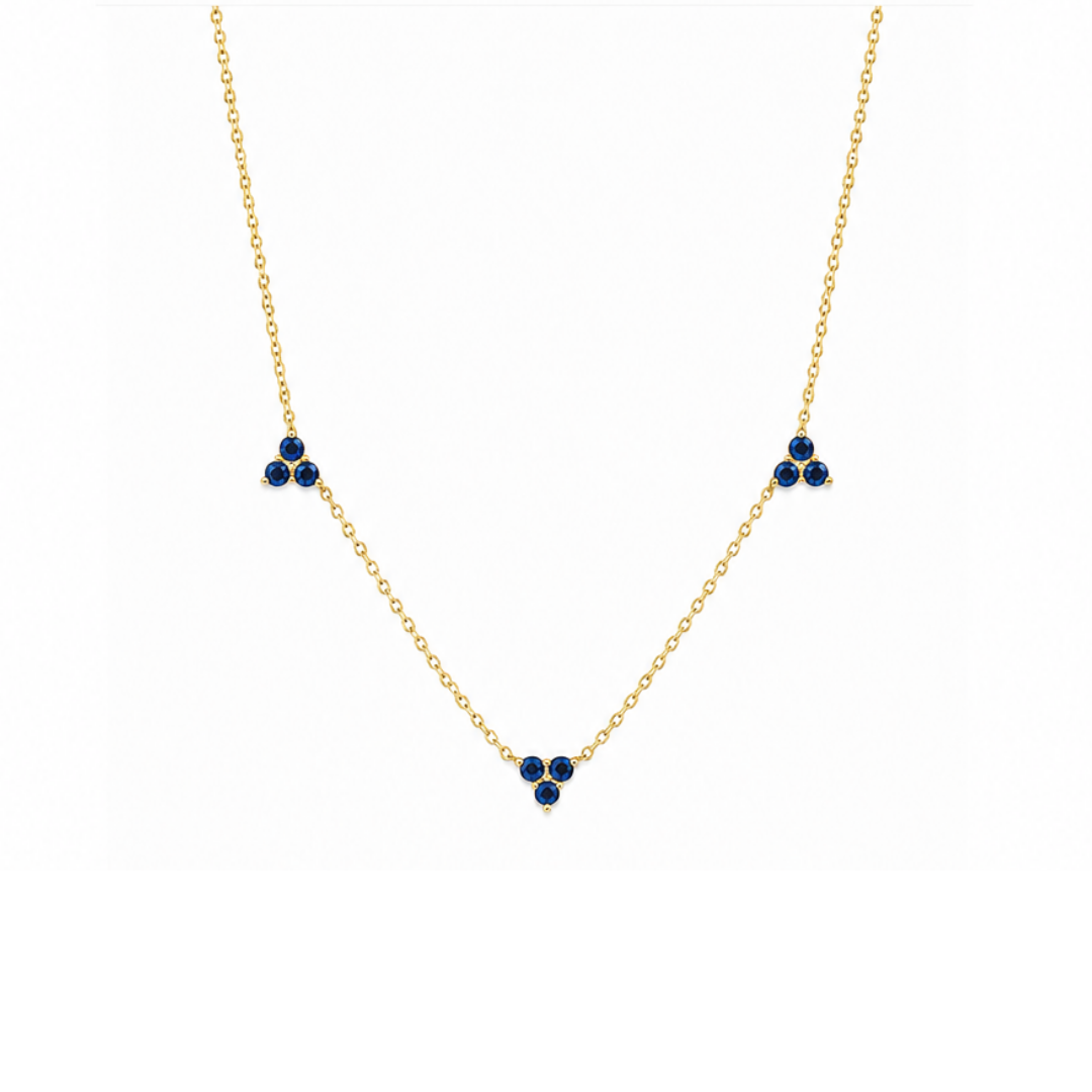 Collar Trío de zafiros Colgantes en Oro Amarillo 14Kt.