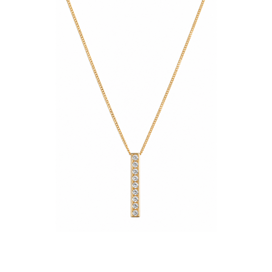 Collar Barra Vertical de Oro Amarillo y Brillantes.