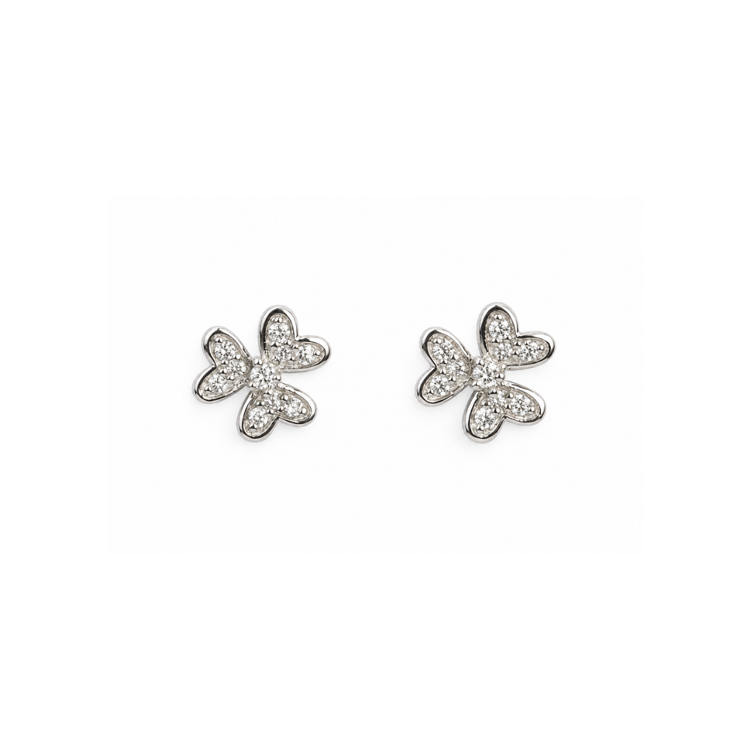 Aros Trebol de Brillantes en Oro Blanco 18KT.