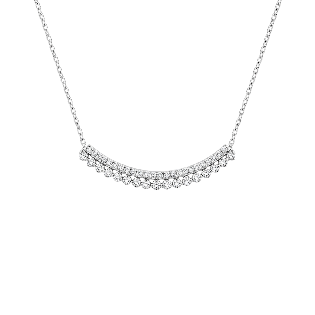 Collar Doble Barra de Brillantes en Oro Blanco 14Kt.
