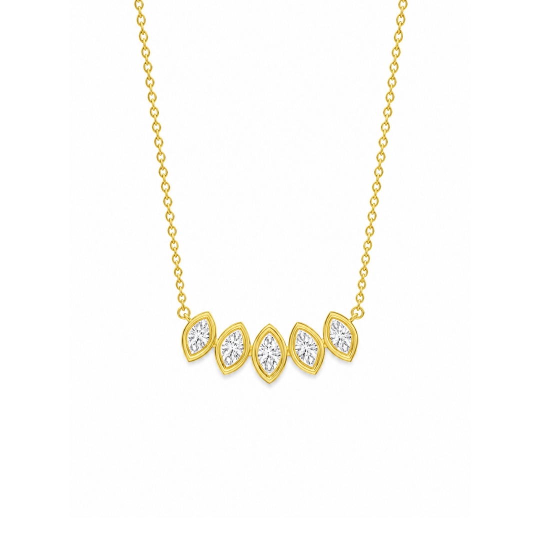 Collar 5 Brillantes Ovalados en Oro Amarillo 14Kt.