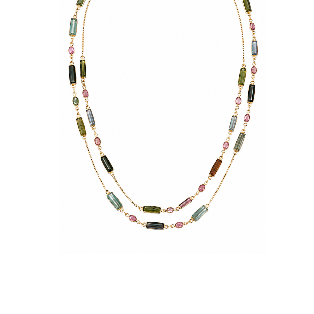 Collar de Plata Bañado con Turmalinas y Granates Naturales.