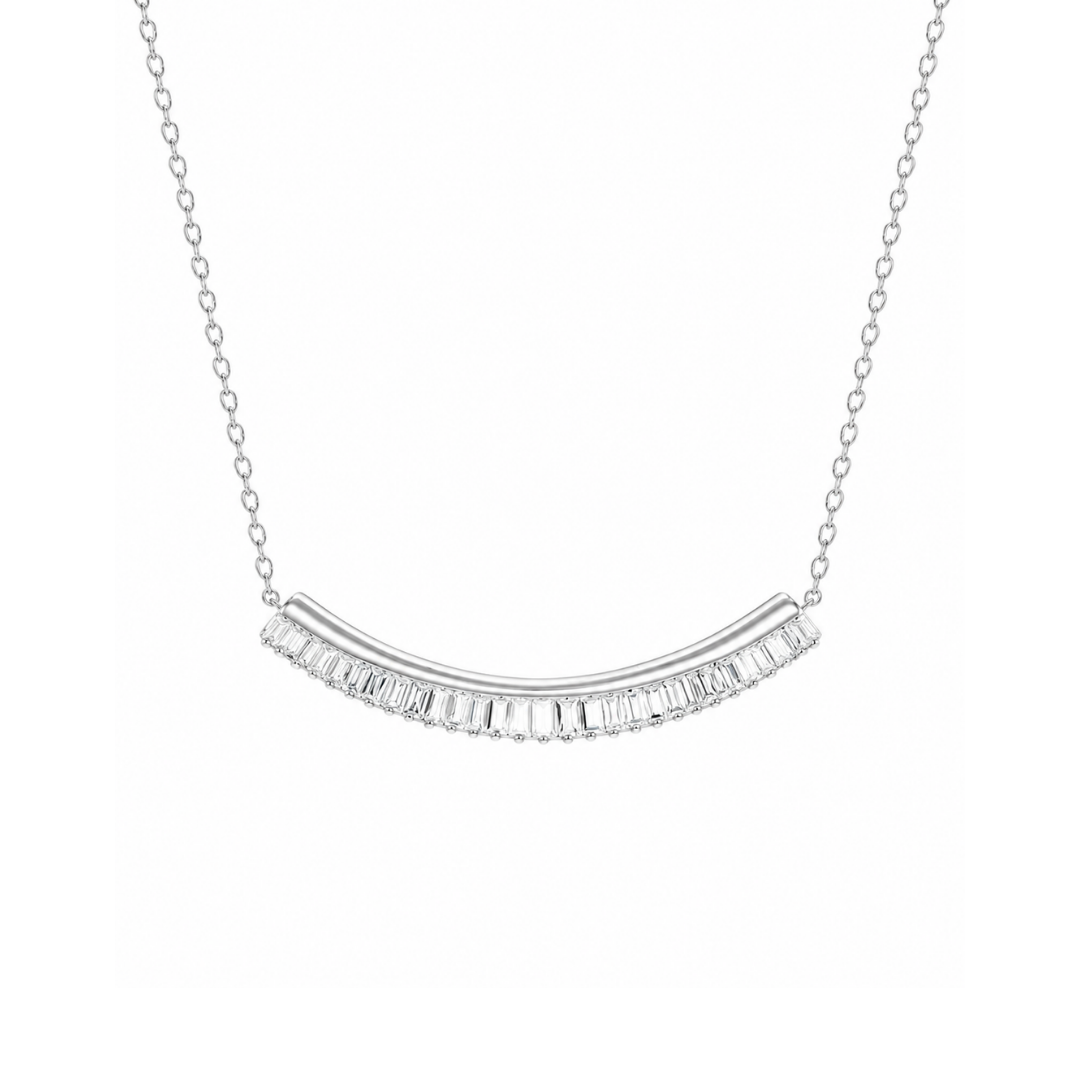 Collar Barra de Brillantes Baguette en Oro Blanco 14Kt.