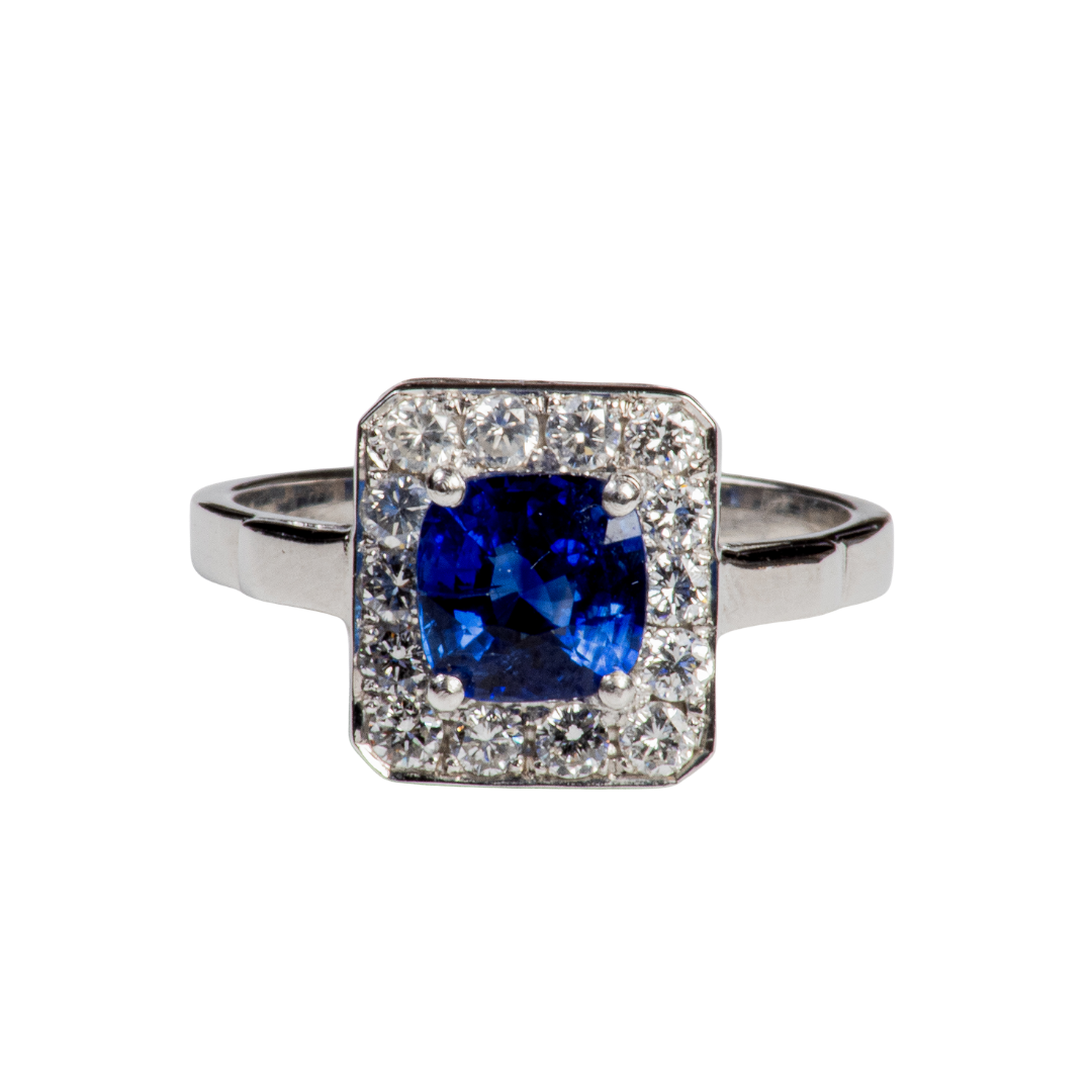Anillo Platino Zafiro Cuadrado Central.