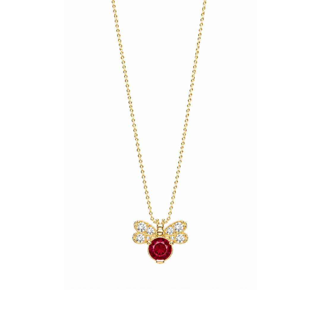 Collar Abeja de Brillantes y rubí en Oro Amarillo 14Kt.