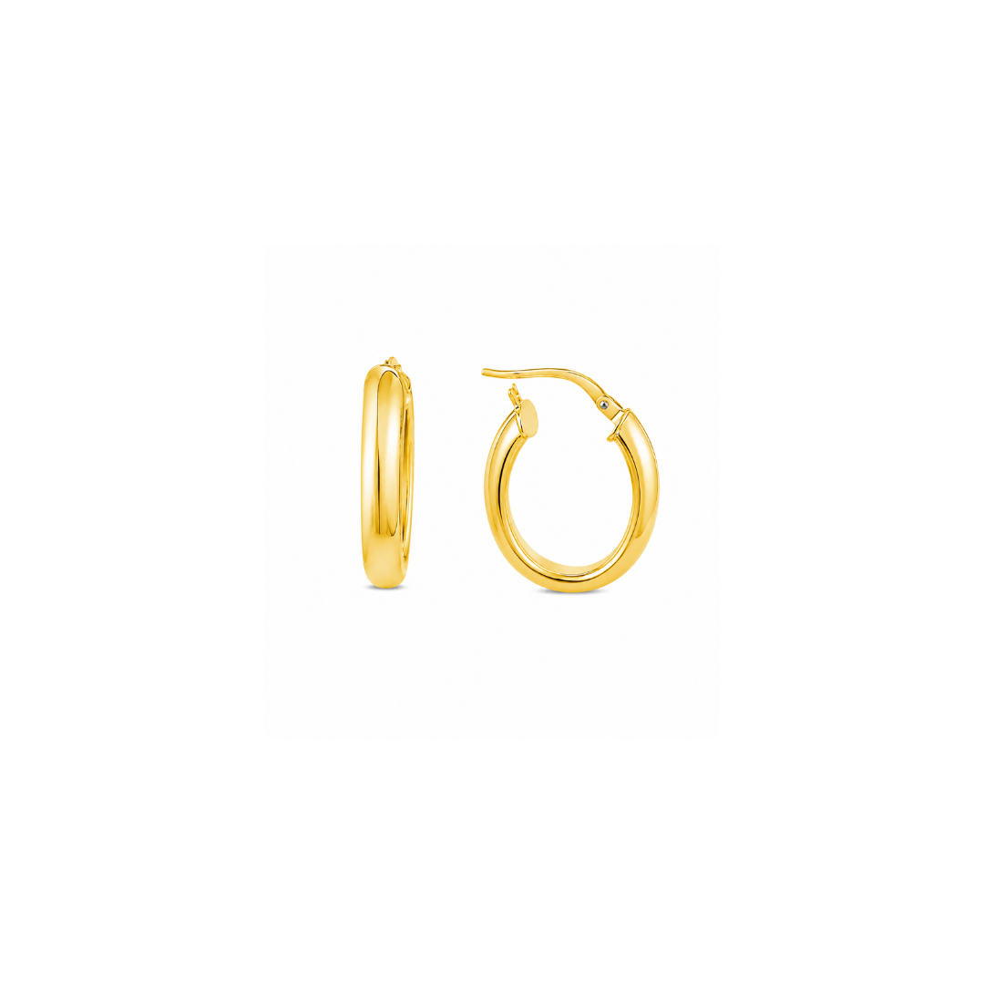 Aros Argollas de Oro Amarillo 18KT Tubo Media Caña Oval 5 MM.