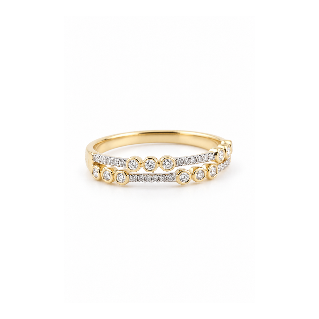 Anillo Medio Cintillo Doble de Brillantes en Oro Amarillo 14Kt.