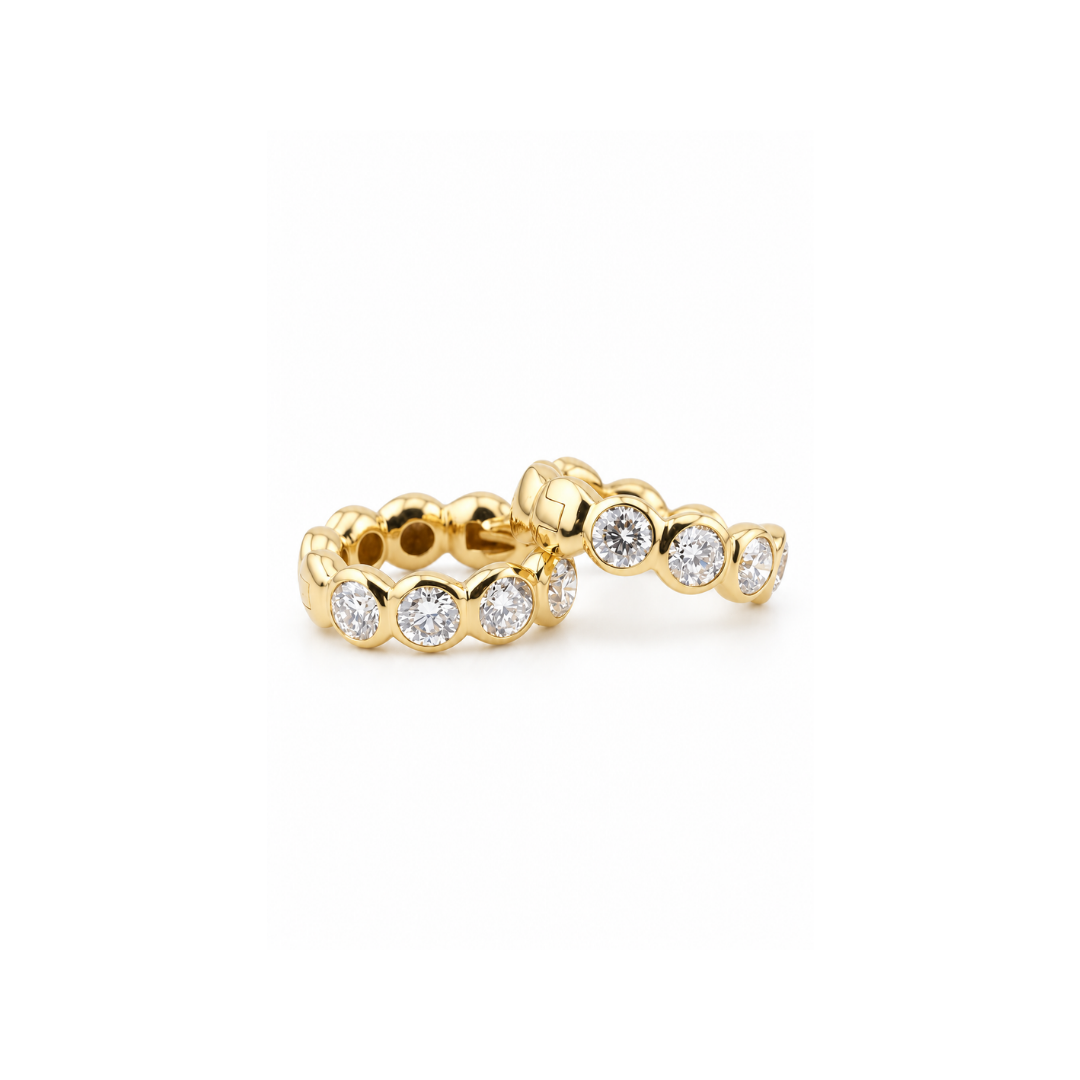 Aros Argollas de Brillantes Lab. Bisel en Oro Amarillo 14KT.