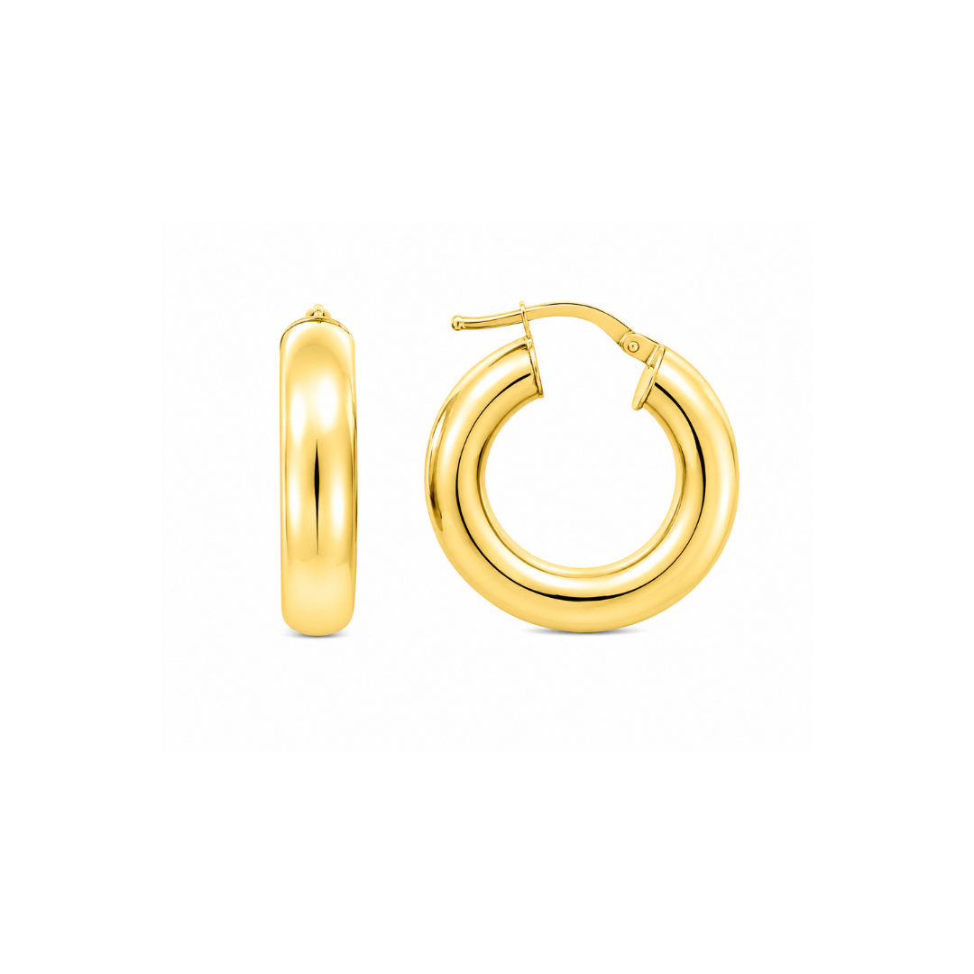 Aros Argollas de Oro Amarillo 18KT Tubo Redondo 5 MM.