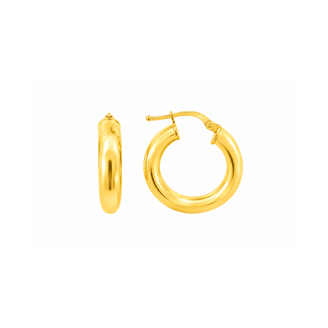 Aros Argollas de Oro Amarillo 18KT Tubo Redondo 4 MM.
