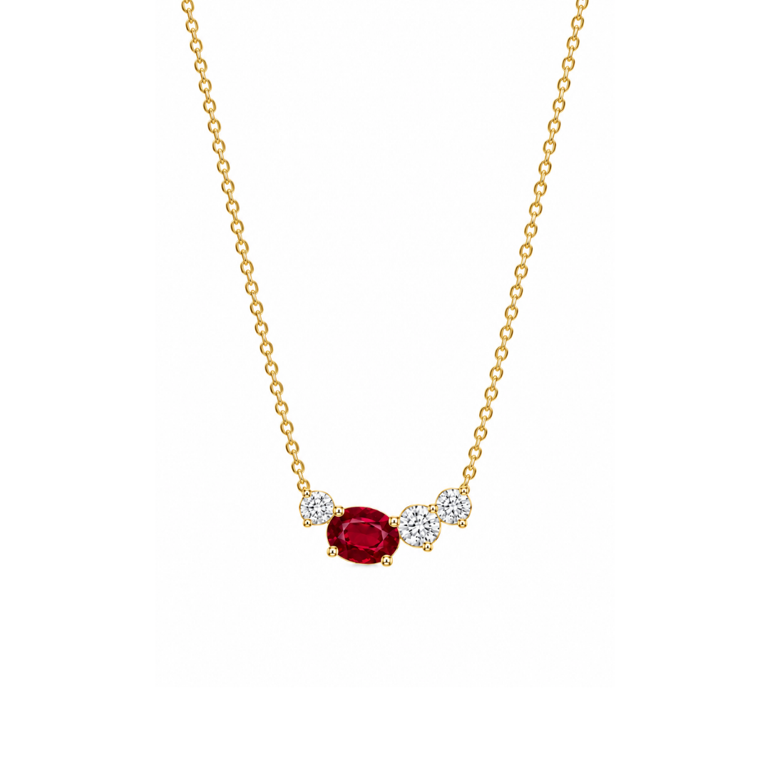 Collar Trío de Brillantes y Rubí en Oro Amarillo 14Kt.