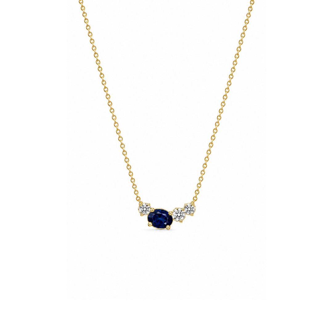 Collar Trío de Brillantes y Zafiro en Oro Amarillo 14Kt.