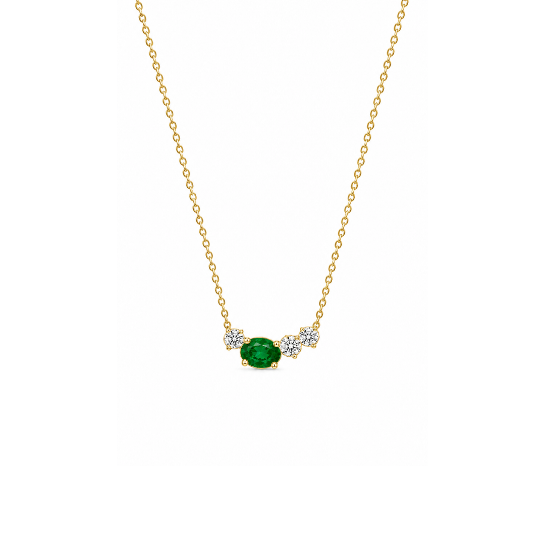 Collar Trío de Brillantes y Esmeralda en Oro Amarillo 14Kt.