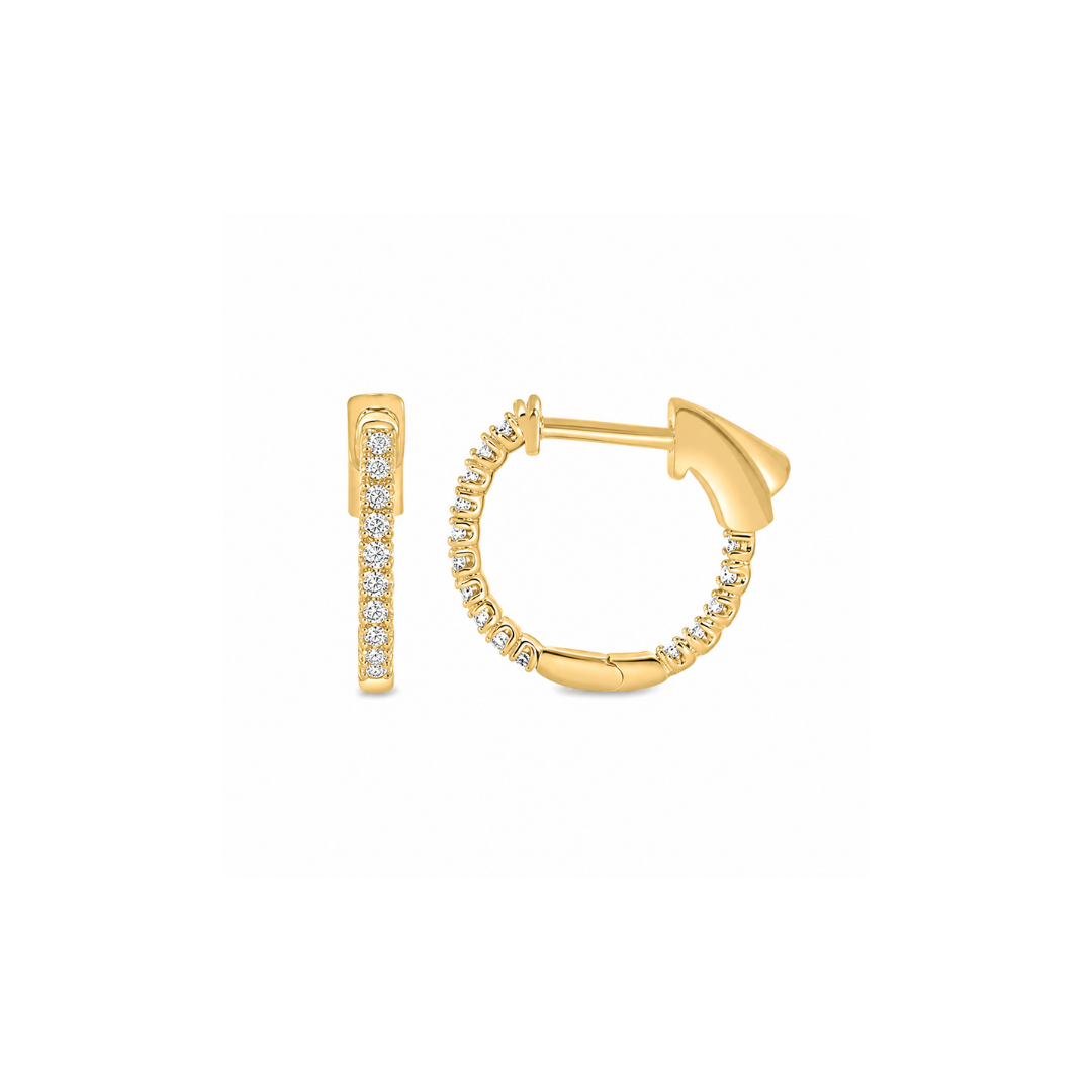 Aros Argollas de Oro Amarillo 14Kt y 9 Brillantes.