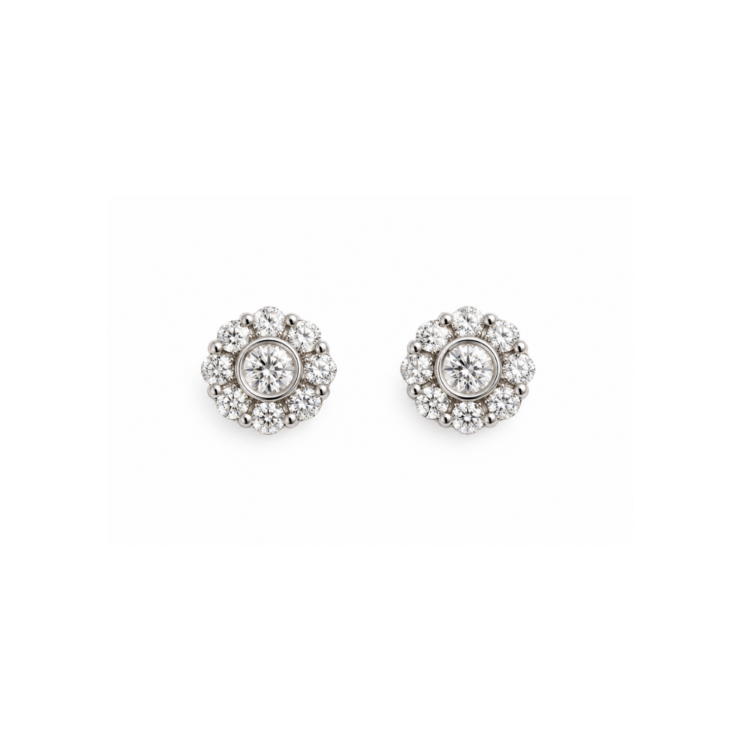 Aros Rosetón de Brillantes en Oro Blanco 18KT.