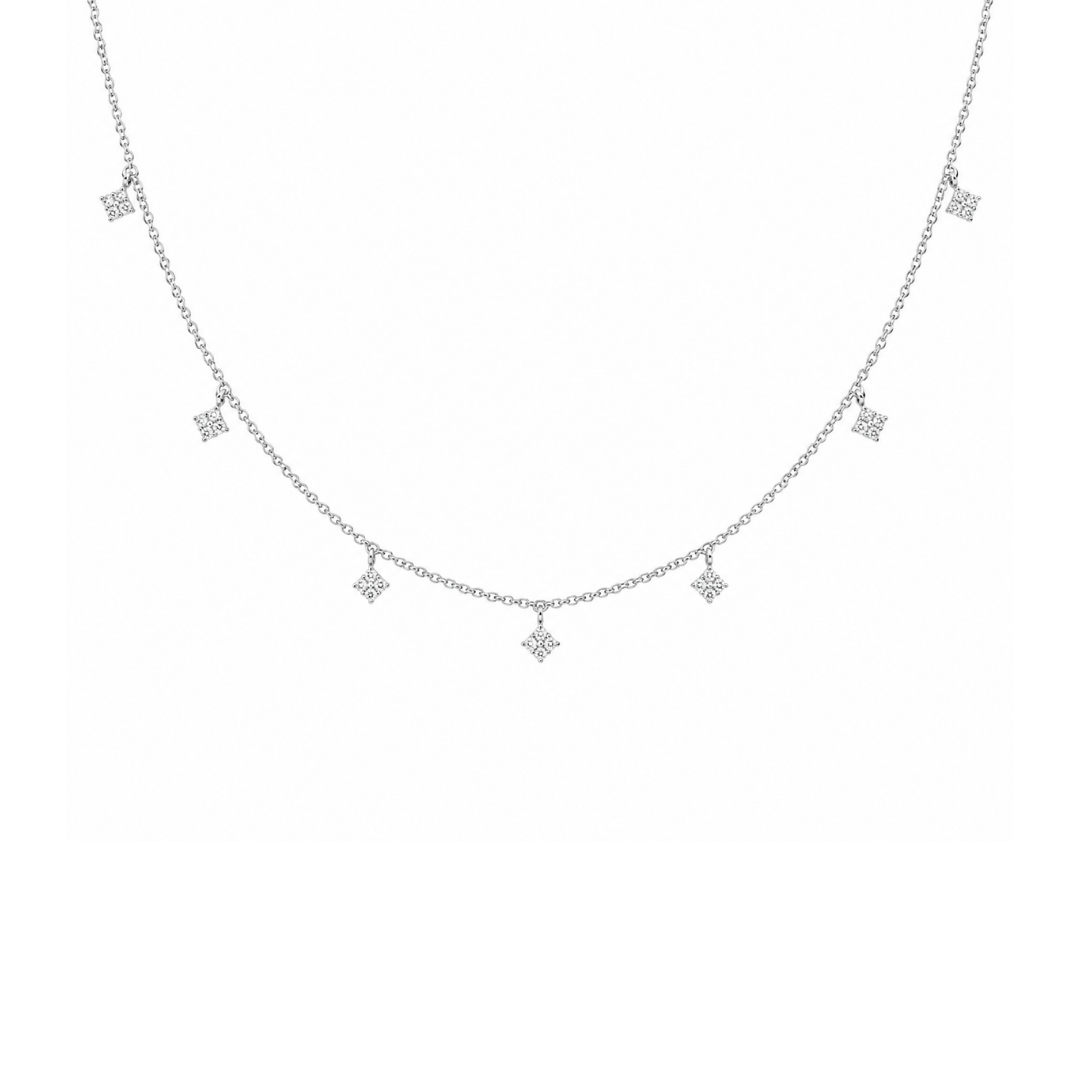 Collar Brillantes Colgantes en Oro Blanco 14Kt.