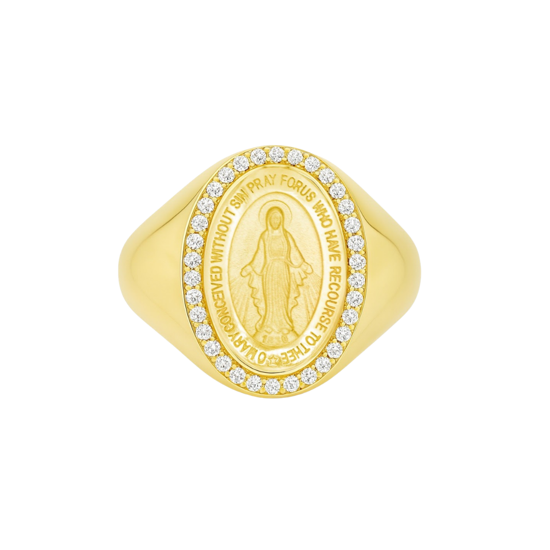 Anillo Oro Amarillo 14 KT. Virgen Milagrosa.