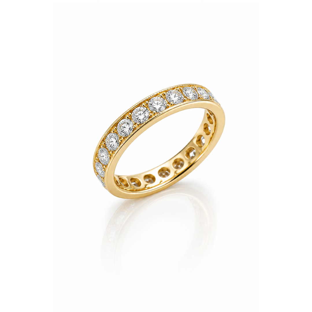 Anillo Cintillo Oro Amarillo 18Kt. Brillantes Engaste Canal.
