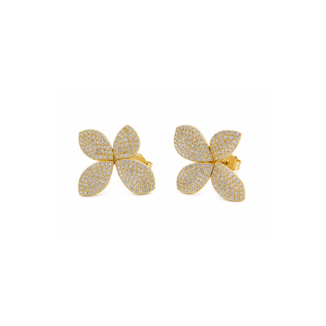 Aros Flor de Plata Bañada en Oro con Circones.