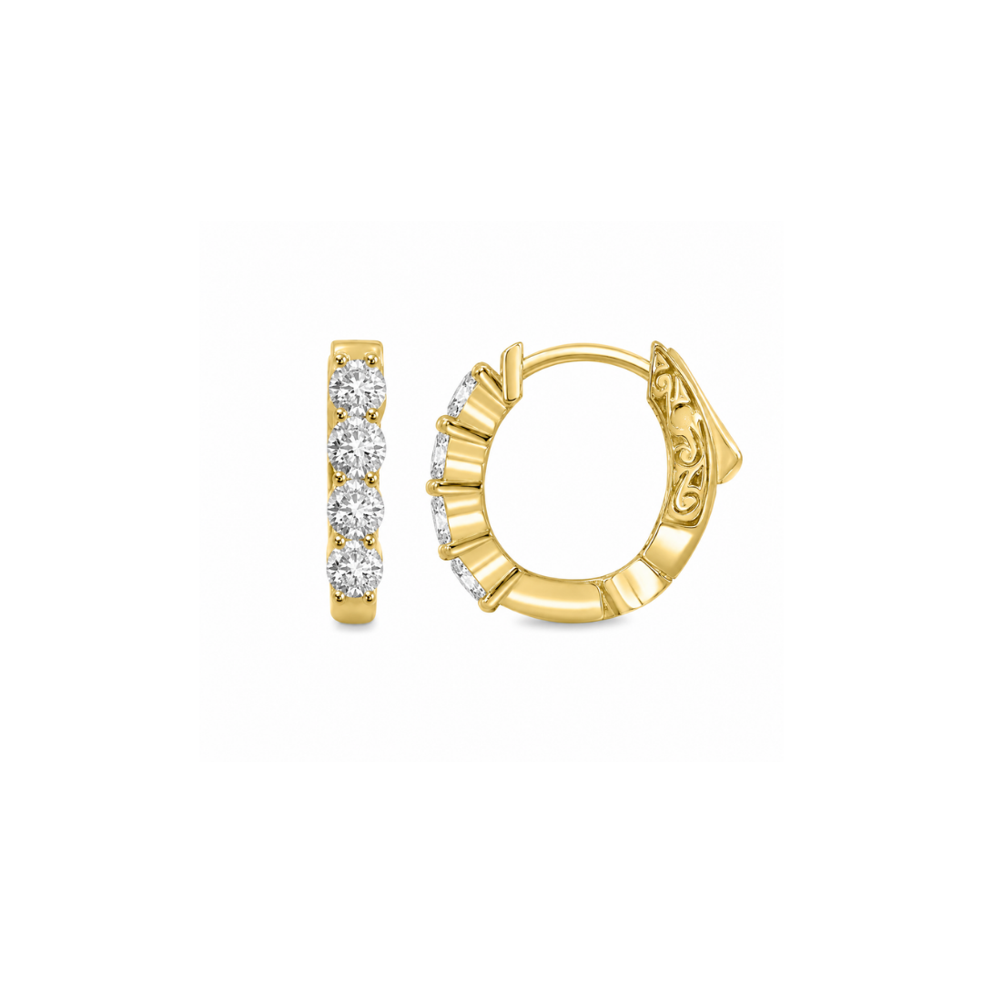 Aros Argollas de Oro Amarillo 14Kt y 4 Brillantes.