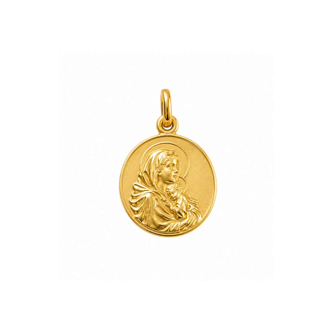 Medalla Virgen y Niño Jesús de Oro Amarillo 18Kt.