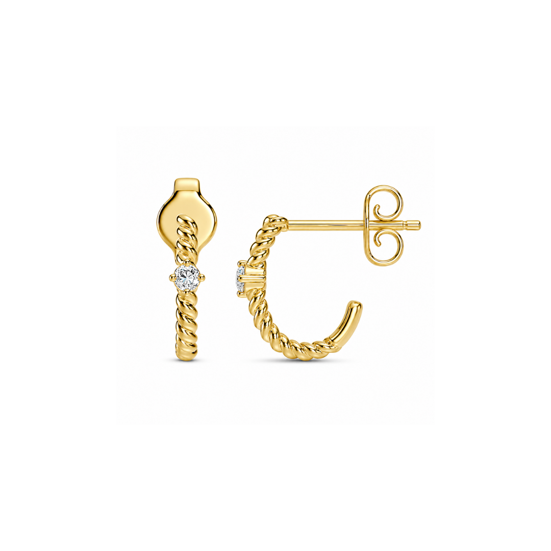 Aros Medio Círculo de Oro Amarillo con Brillante Central 14Kt.