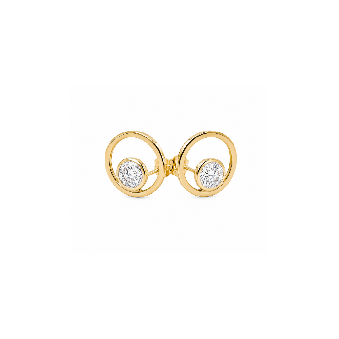 Aros Círculo de Oro Amarillo y Brillantes 18Kt.