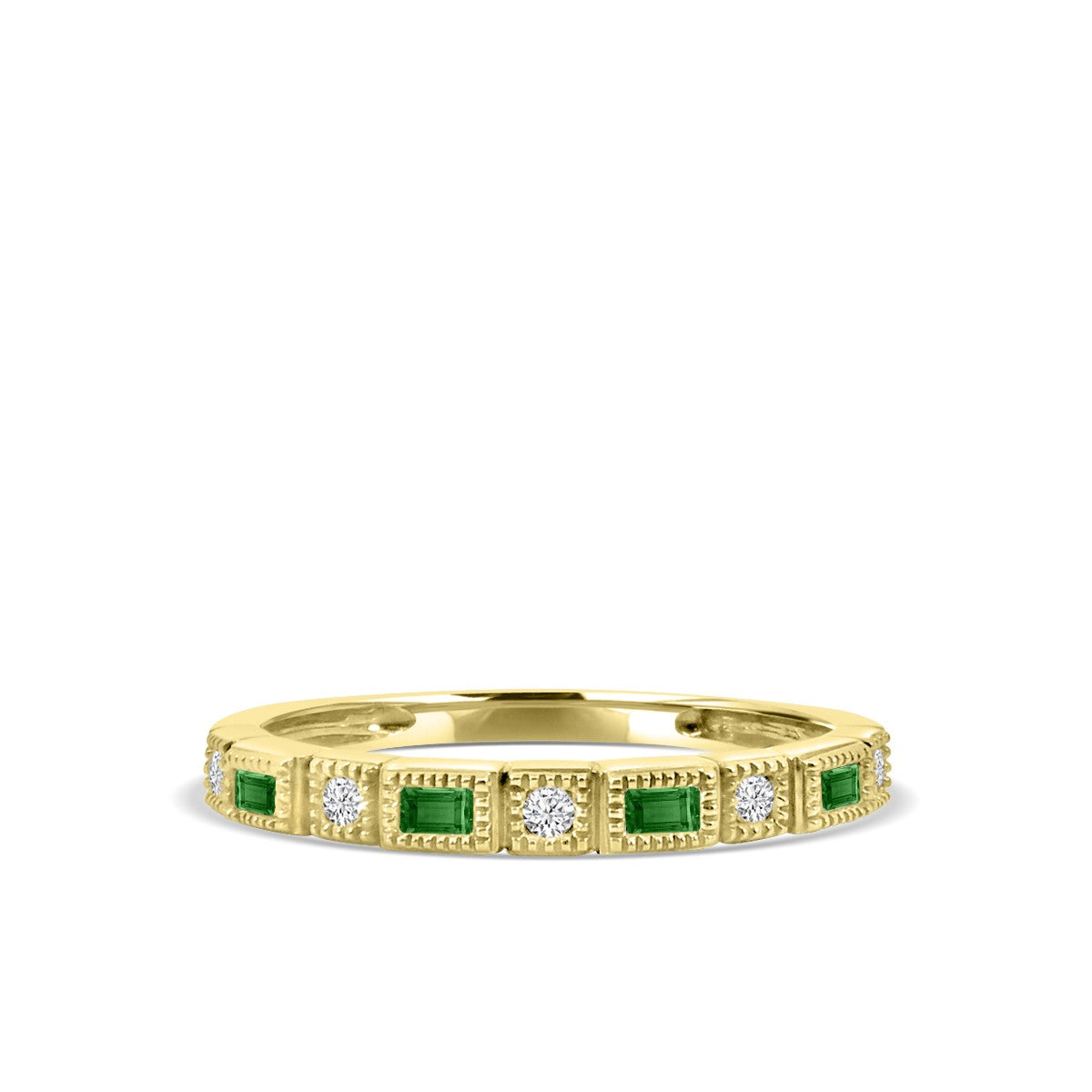 Anillo Oro Amarillo 10Kt. Diamantes Naturales y Esmeraldas.