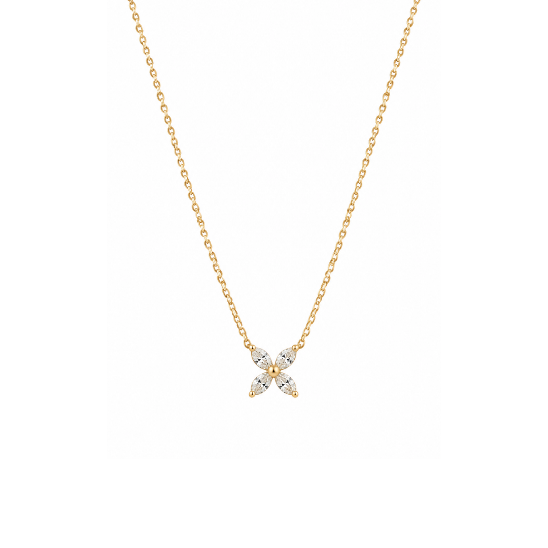 Collar Flor de 4 Brillantes en Oro Amarillo 18Kt.