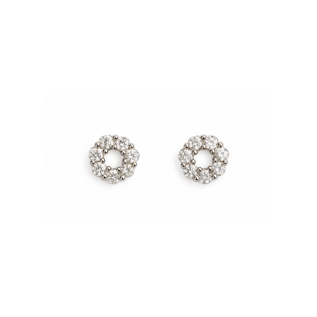 Aros Círculo de Brillantes en Oro Blanco 18KT.
