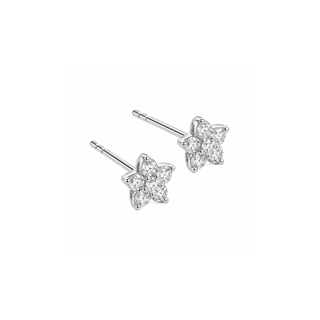 Aros Flor 6 Brillantes Oro Blanco 18KT.