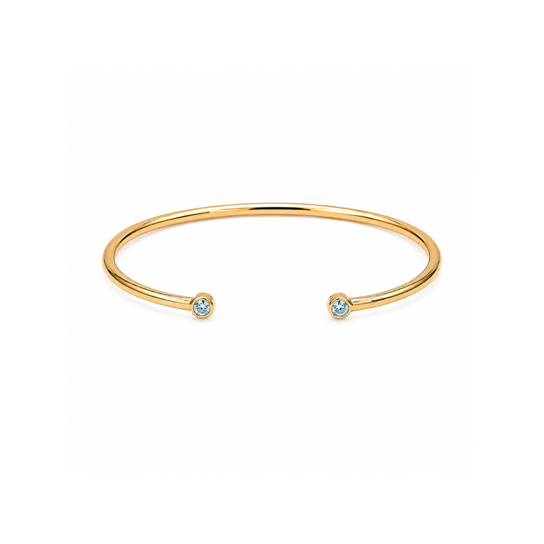 Pulsera Esclava Abierta Oro Amarillo y Aguamarinas 18Kt.