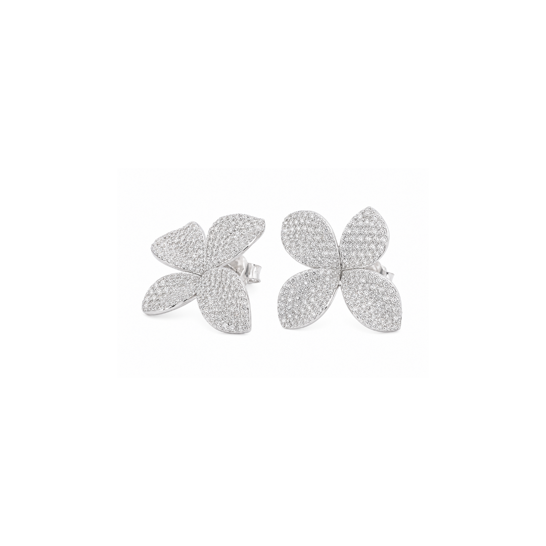 Aros Flor de Plata Rodinada con Circones.