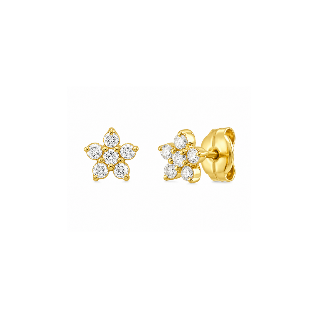 Aros Flor de 6 Brillantes en Oro Amarillo 18Kt.