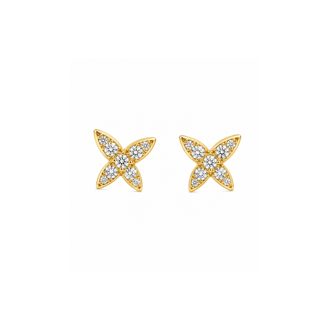 Aros de Oro Amarillo Mariposa Brillantes 18Kt.