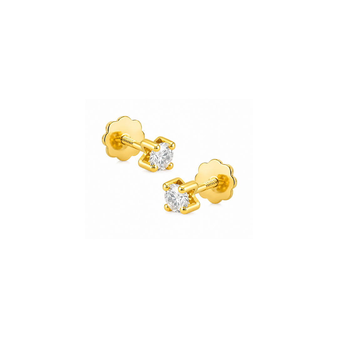 Aros de Oro Amarillo Punto de Luz Grifa Tornillo Especial 18Kt.