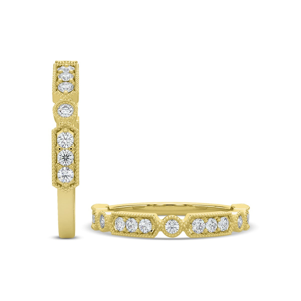 Anillo Oro Amarillo y Medio Cintillo de 15 Brillantes Naturales 14Kt.