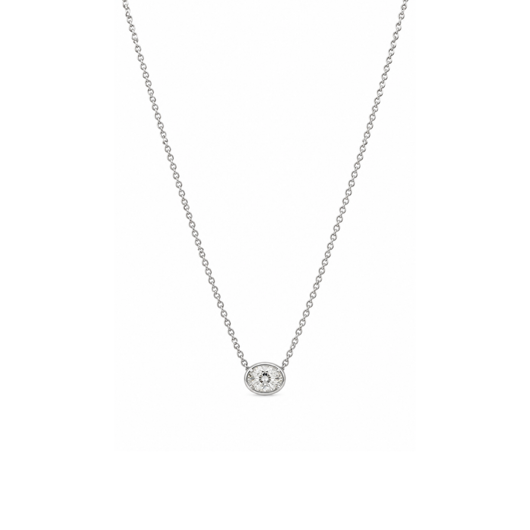 Collar de Oro Blanco Brillante Oval.