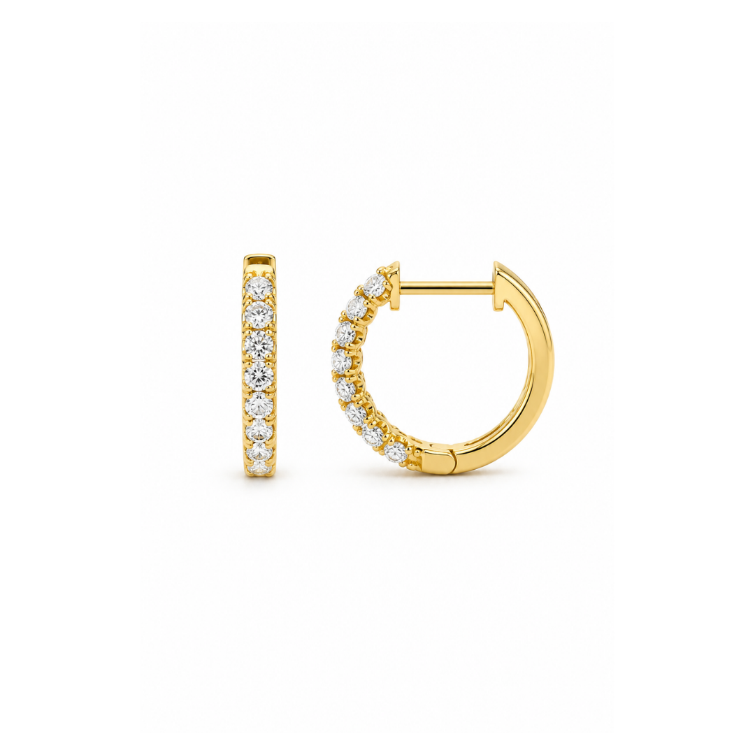 Aros Argollas Huggies Oro 14 kt y Brillantes Naturales.