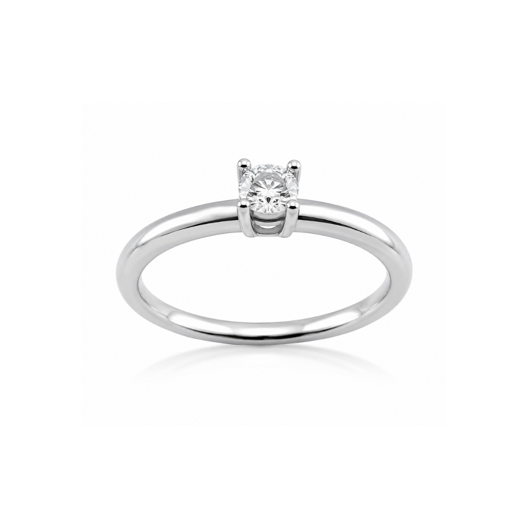 Anillo Brillante 4 Grifas Solitario Oro Blanco.