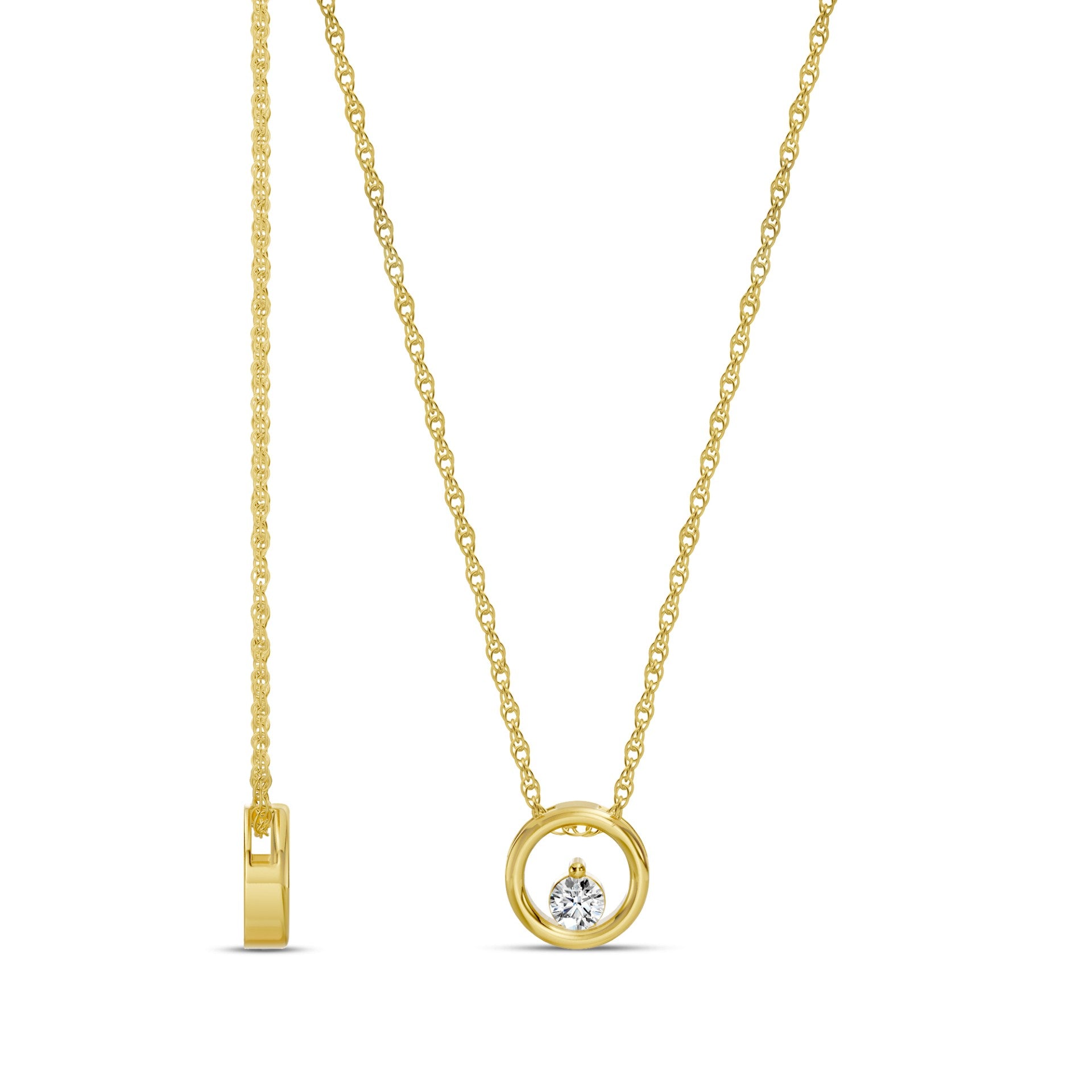 Collar Colgante Circular con Brillante Natural en Oro Amarillo 14Kt.