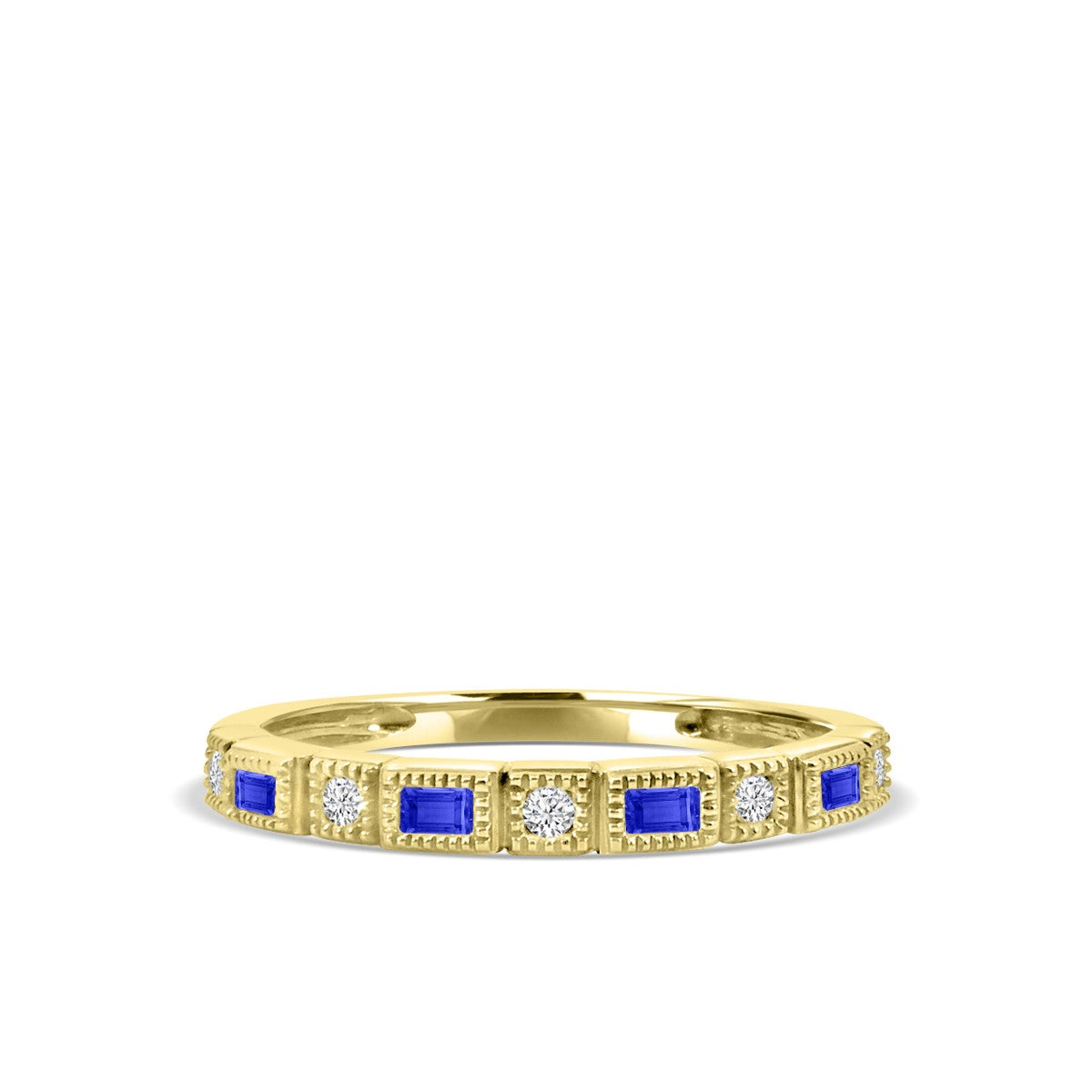 Anillo Oro Amarillo 10Kt. Diamantes Naturales y Zafiros.