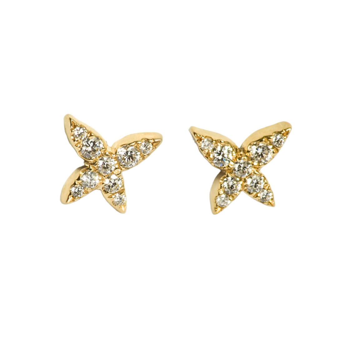Aros de Oro Amarillo Mariposa Brillantes 18Kt.