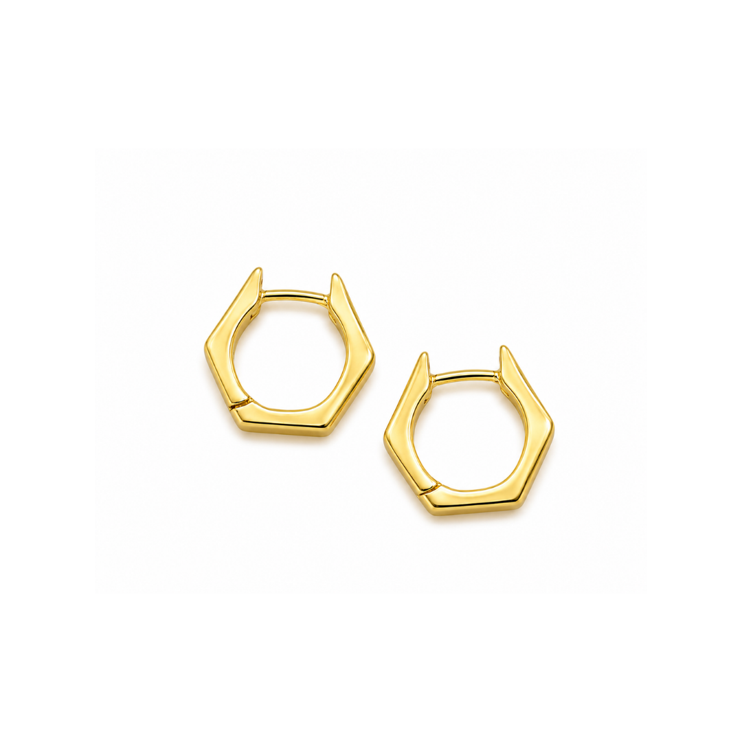 Aros Argollas Hexagonales de Oro Amarillo 14Kt.