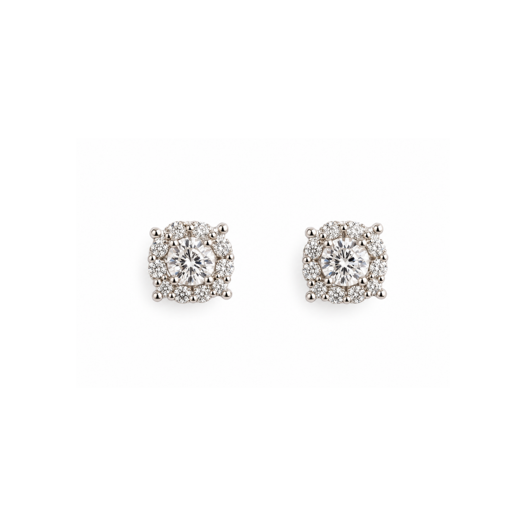 Aros Halo de Brillantes en Oro Blanco 18KT.