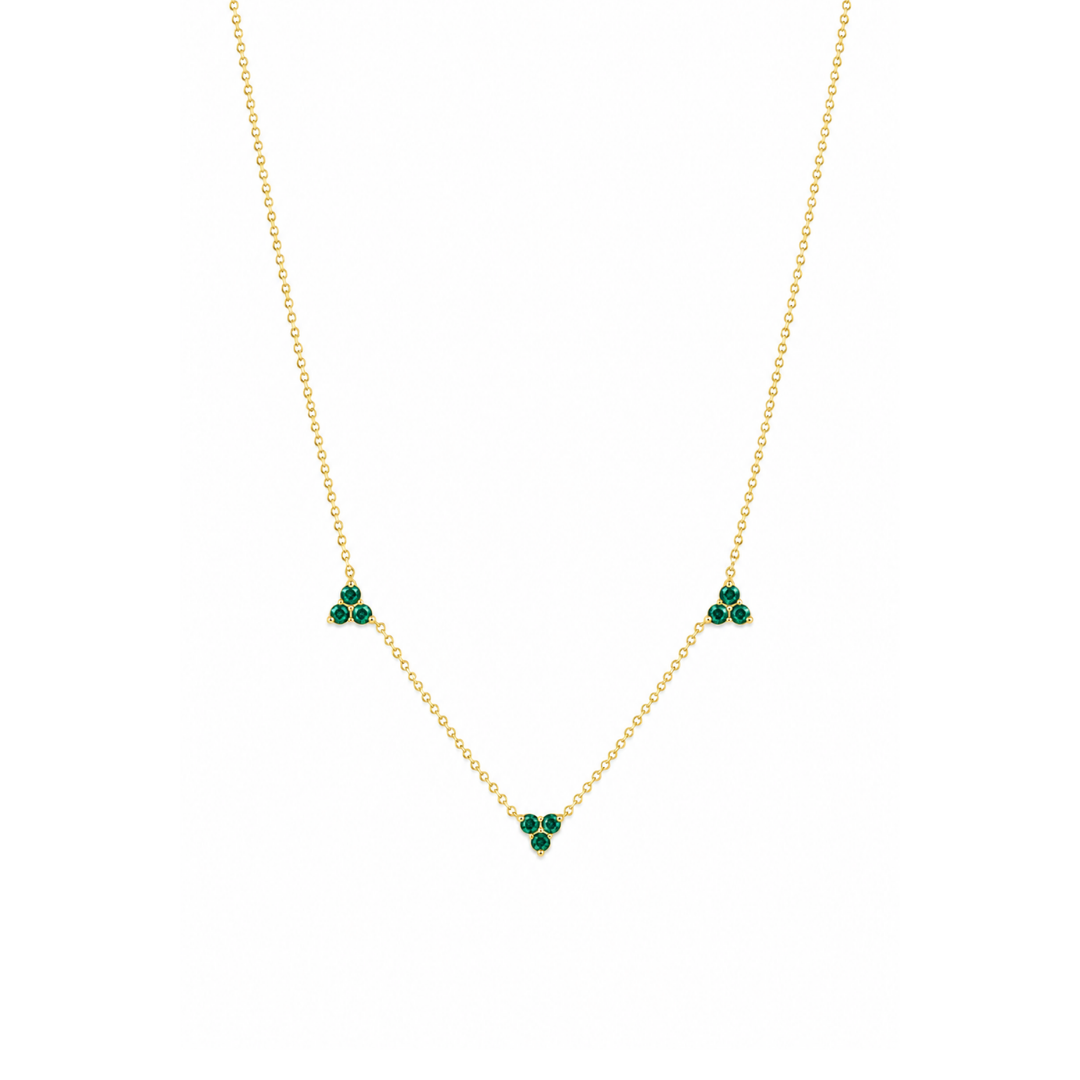 Collar Trío de Esmeraldas Colgantes en Oro Amarillo 14Kt.