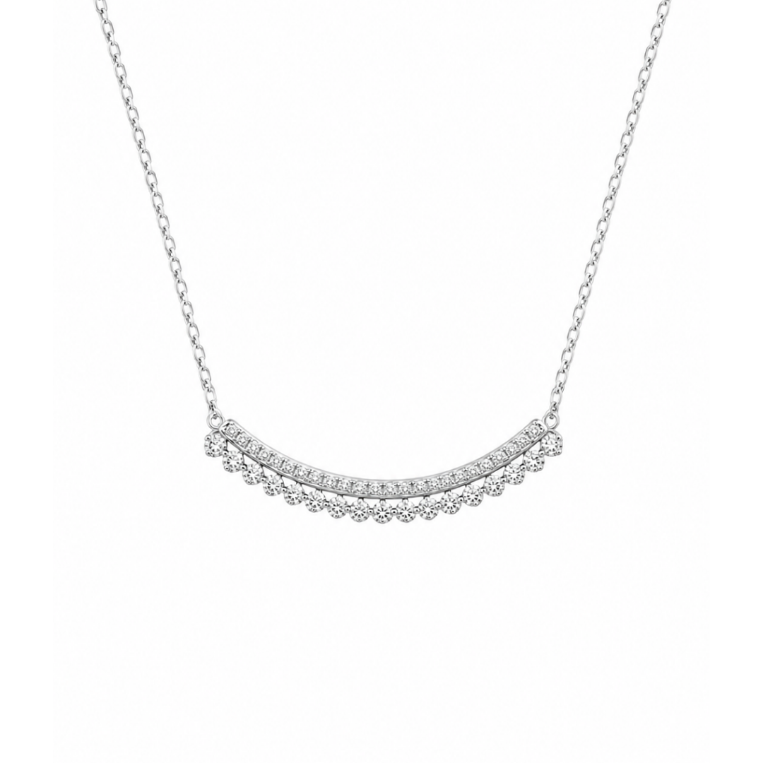 Collar Doble Barra de Brillantes en Oro Blanco 14Kt.